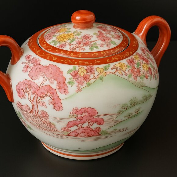 Red  Japanese Ceramic Art Teapot with Intricate Designs - Picture 3 of 3